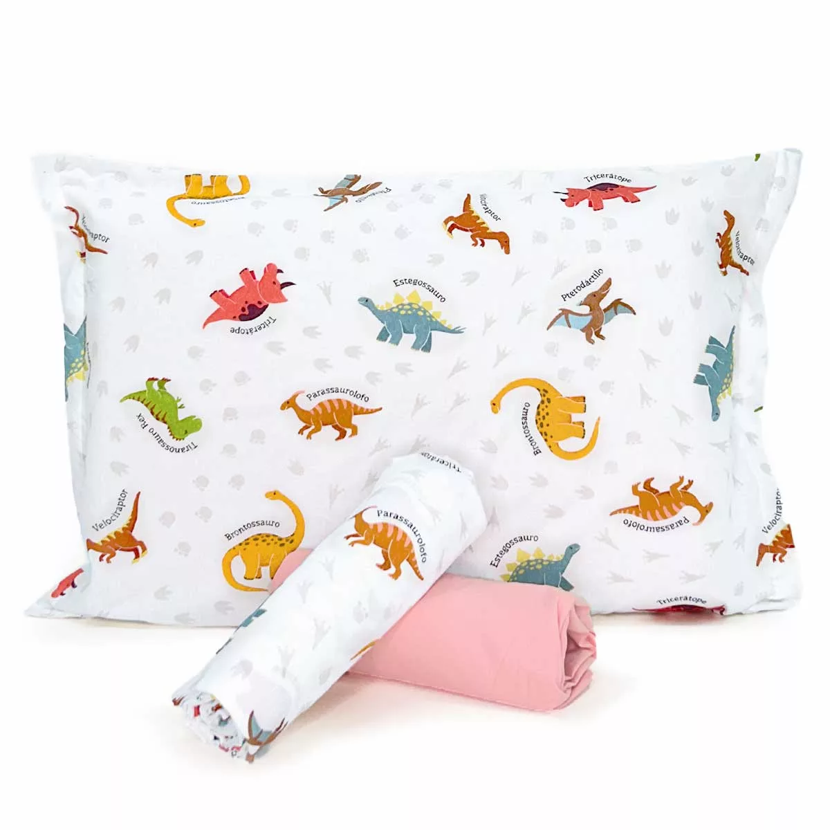 Jogo de Cama Dinossauros com Lençol de Elástico Rosé