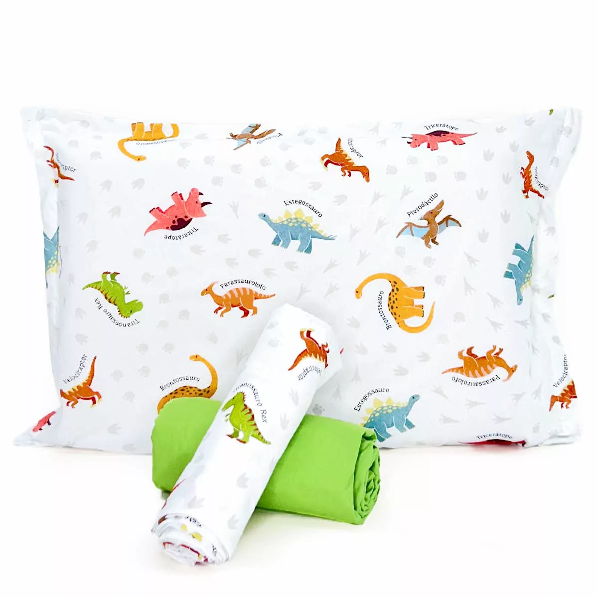 Jogo de Cama Dinossauros com Lençol de Elástico Verde Limão