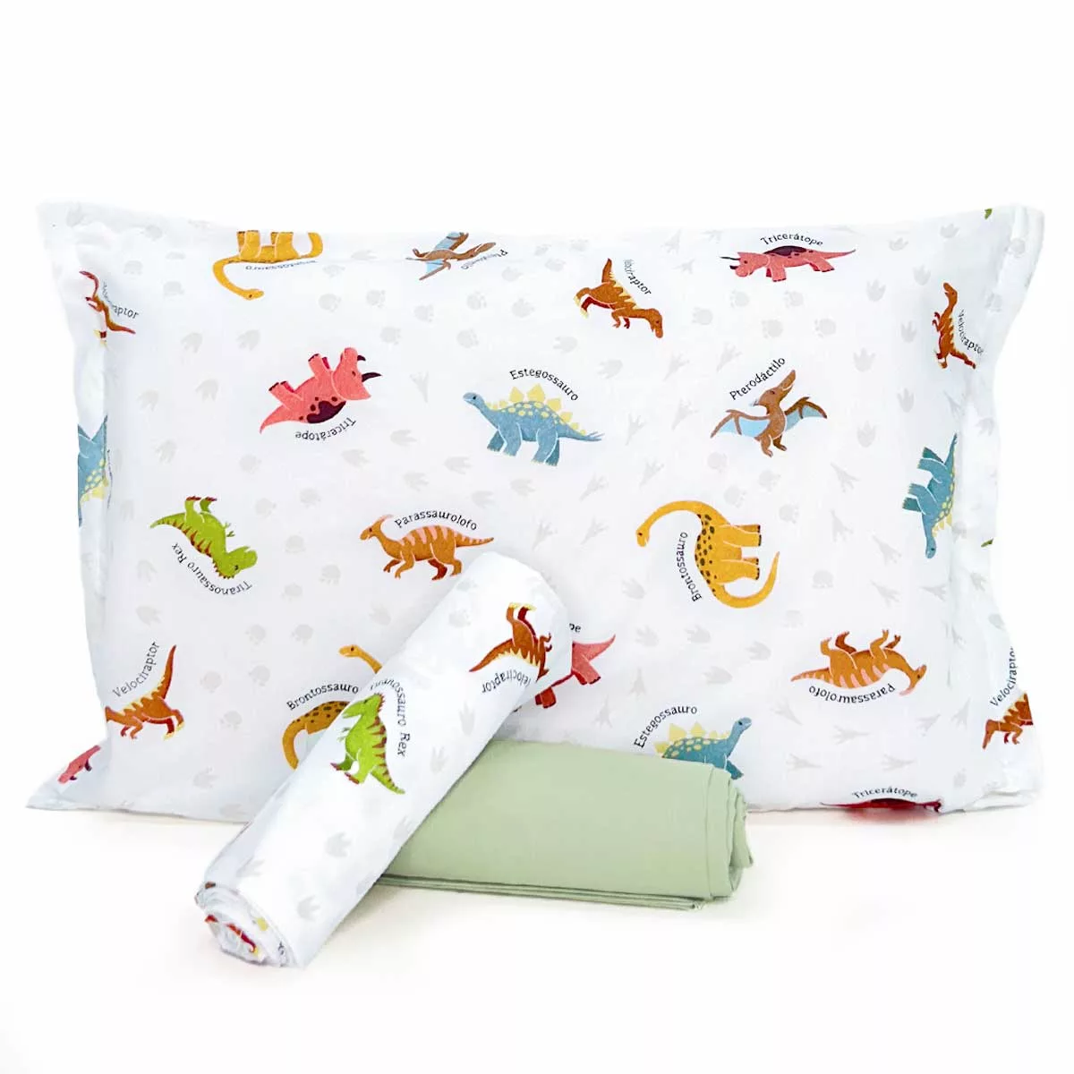 Jogo de Cama Dinossauros com Lençol de Elástico Verde Pistache