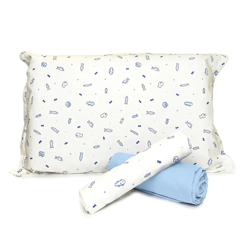 Jogo de Cama Peixinhos com Lençol de Elástico Azul Claro