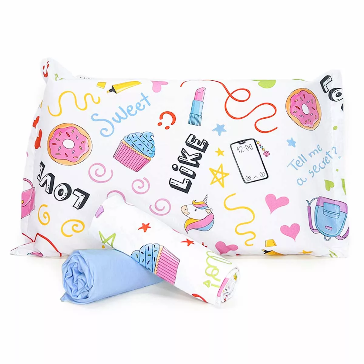 Jogo de Cama Sweet com Lençol de Elástico Azul Claro
