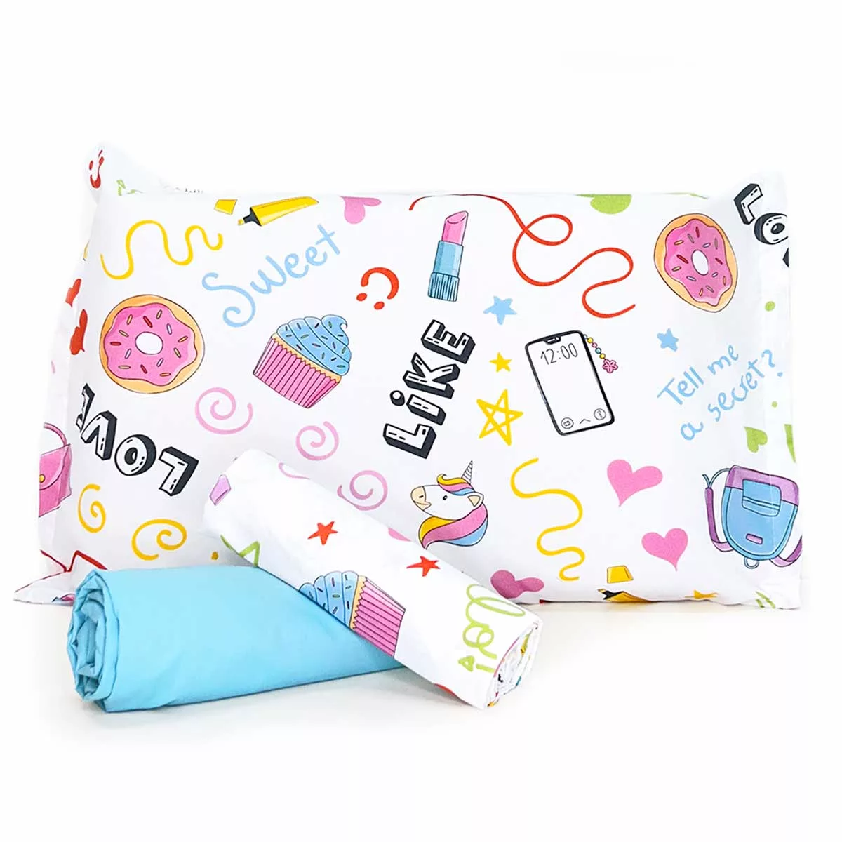 Jogo de Cama Sweet com Lençol de Elástico Azul Turquesa
