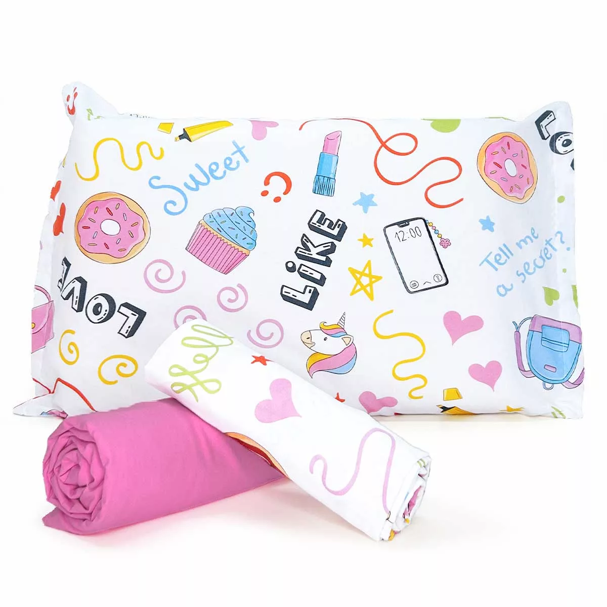 Jogo de Cama Sweet com Lençol de Elástico Rosa Chiclete