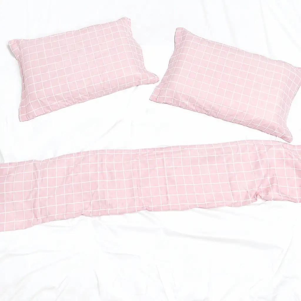 Jogo de Cama Grid Rosa Claro – 4 peças – Vira estampada