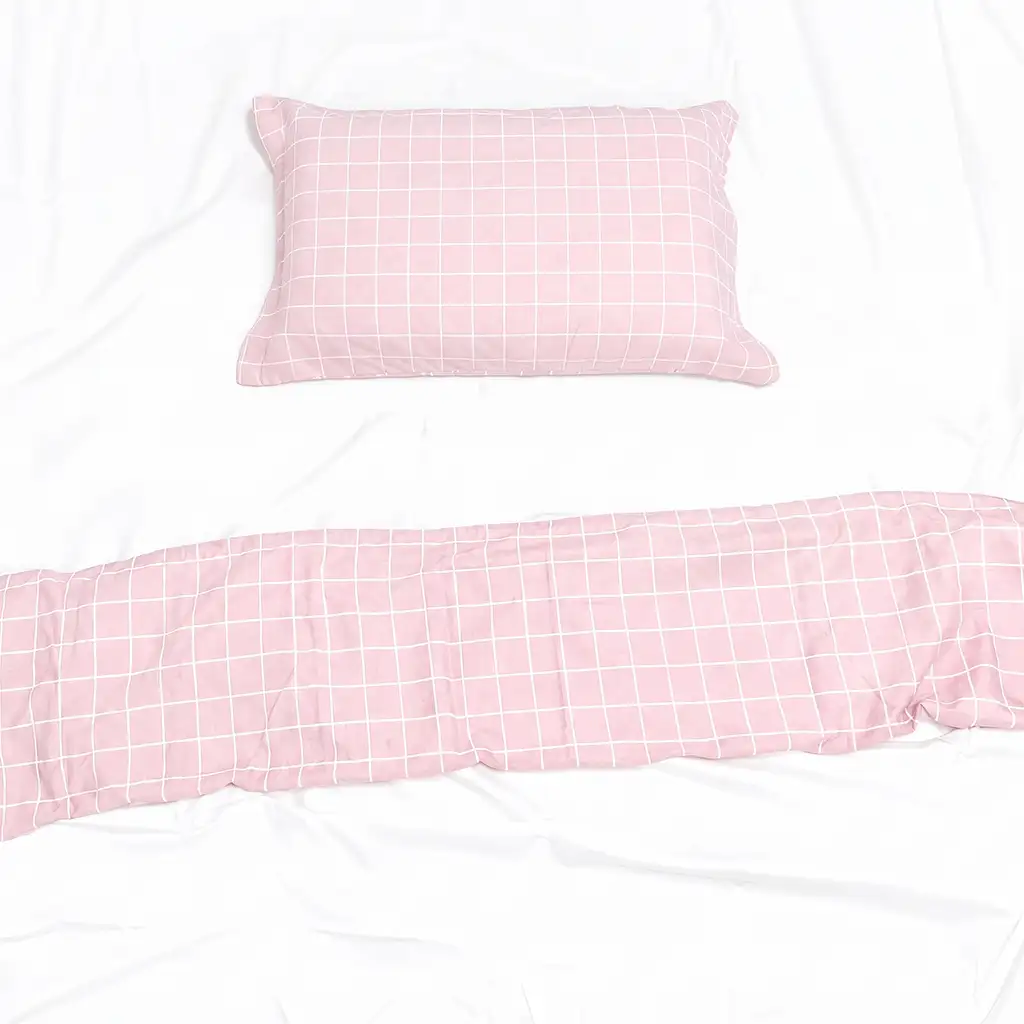 Jogo de Cama Grid Rosa Claro – 3 peças – Vira estampada