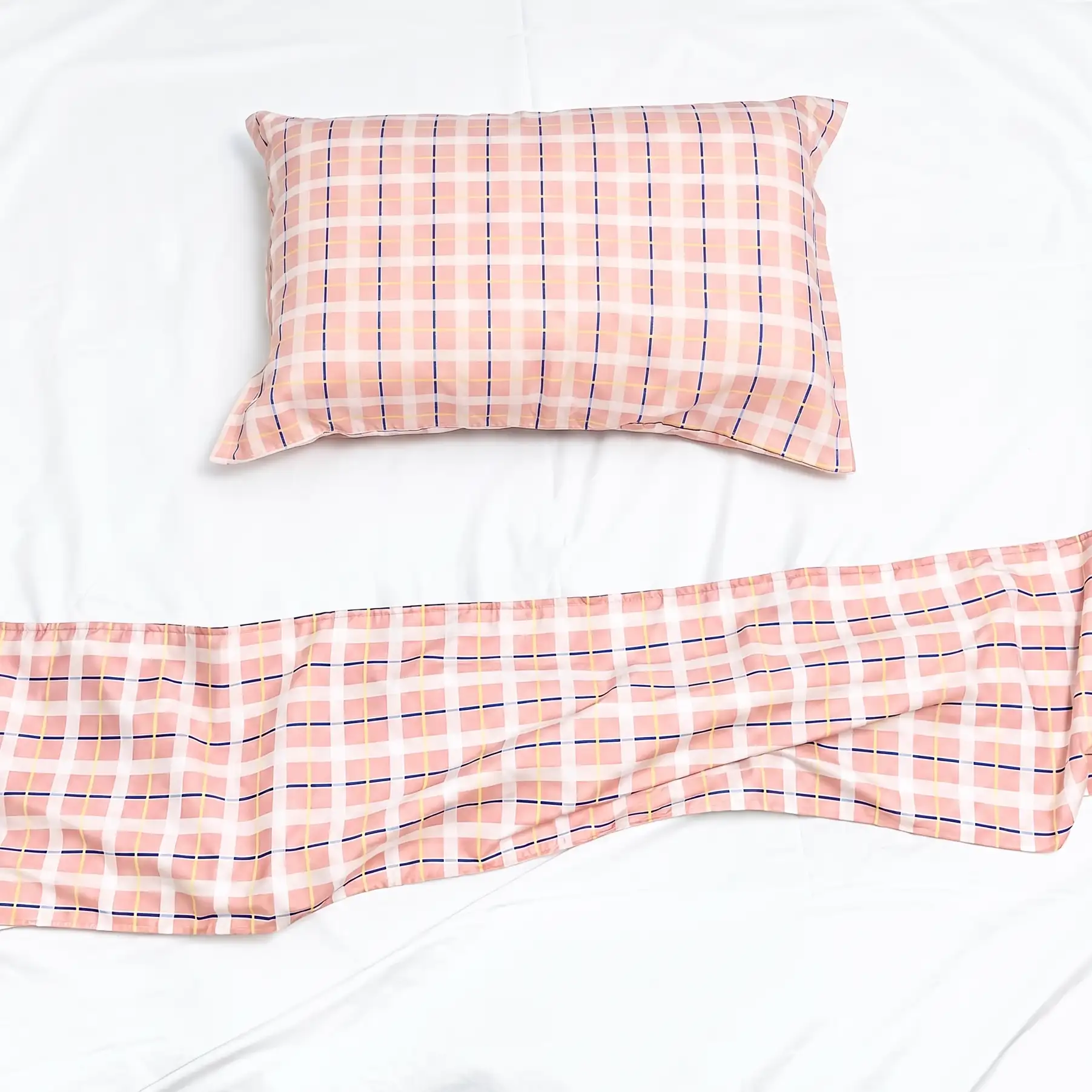 Jogo de Cama Xadrez Rosa – 3 peças – Vira estampada