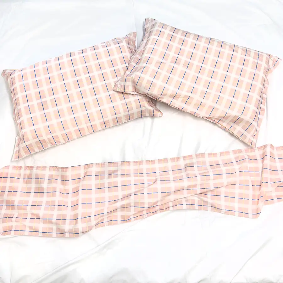 Jogo de Cama Xadrez Rosa e Azul – 4 peças – Vira estampada