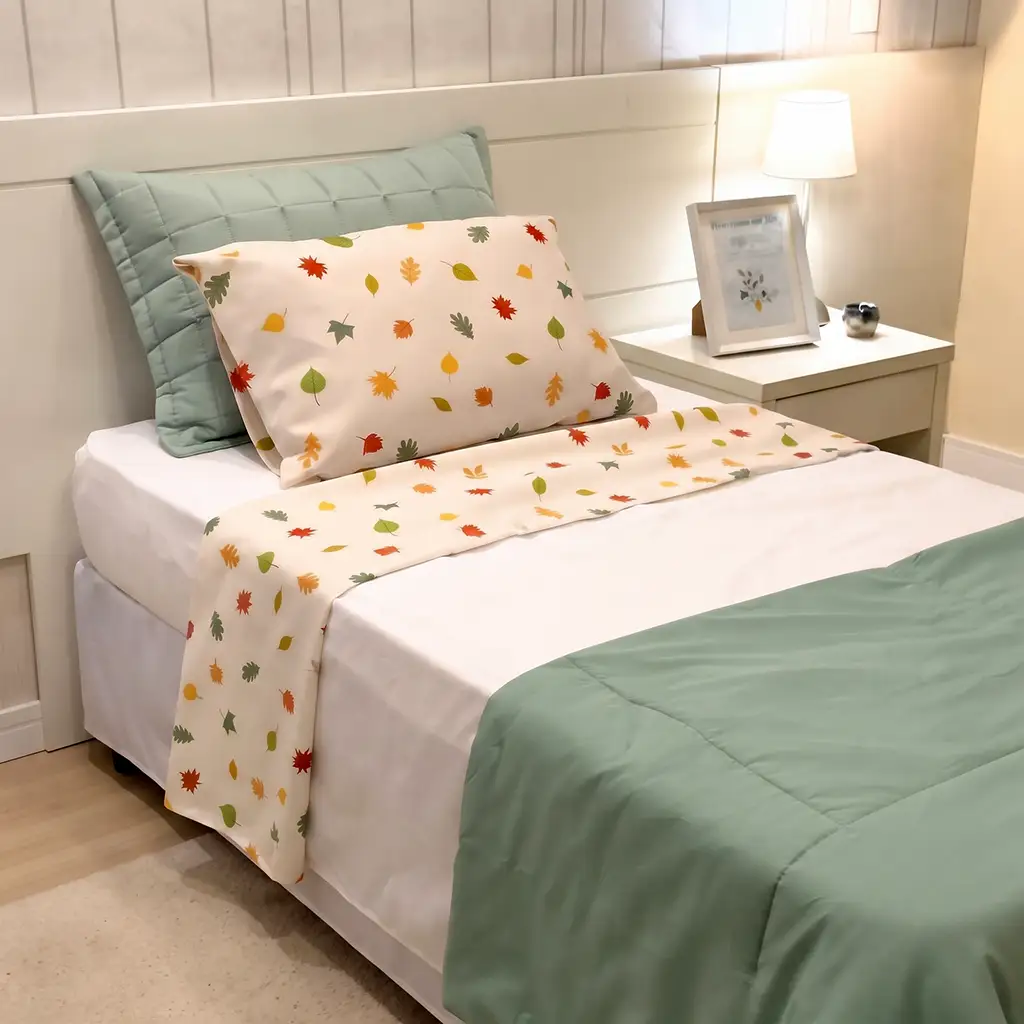Jogo de Cama Folhas – 3 peças – Vira estampada