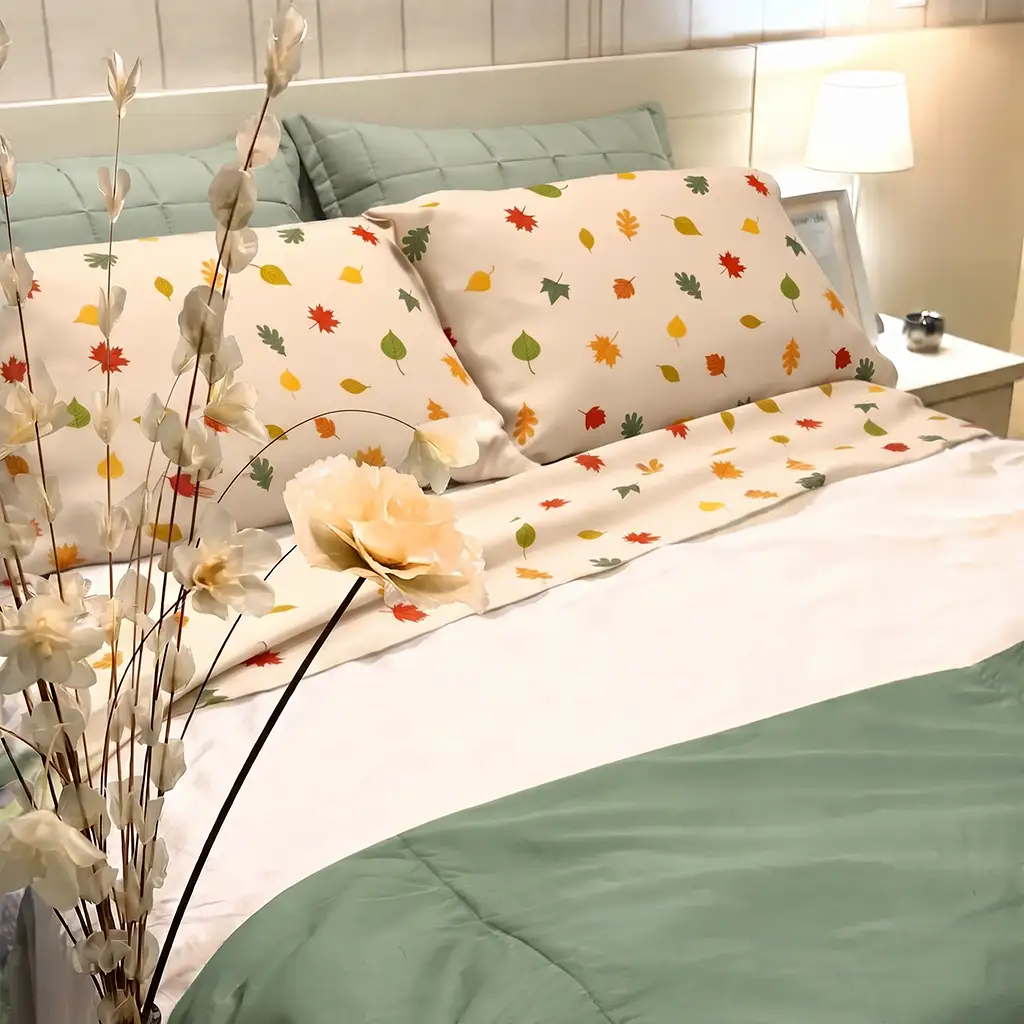 Jogo de Cama Folhas – 4 peças – Vira estampada
