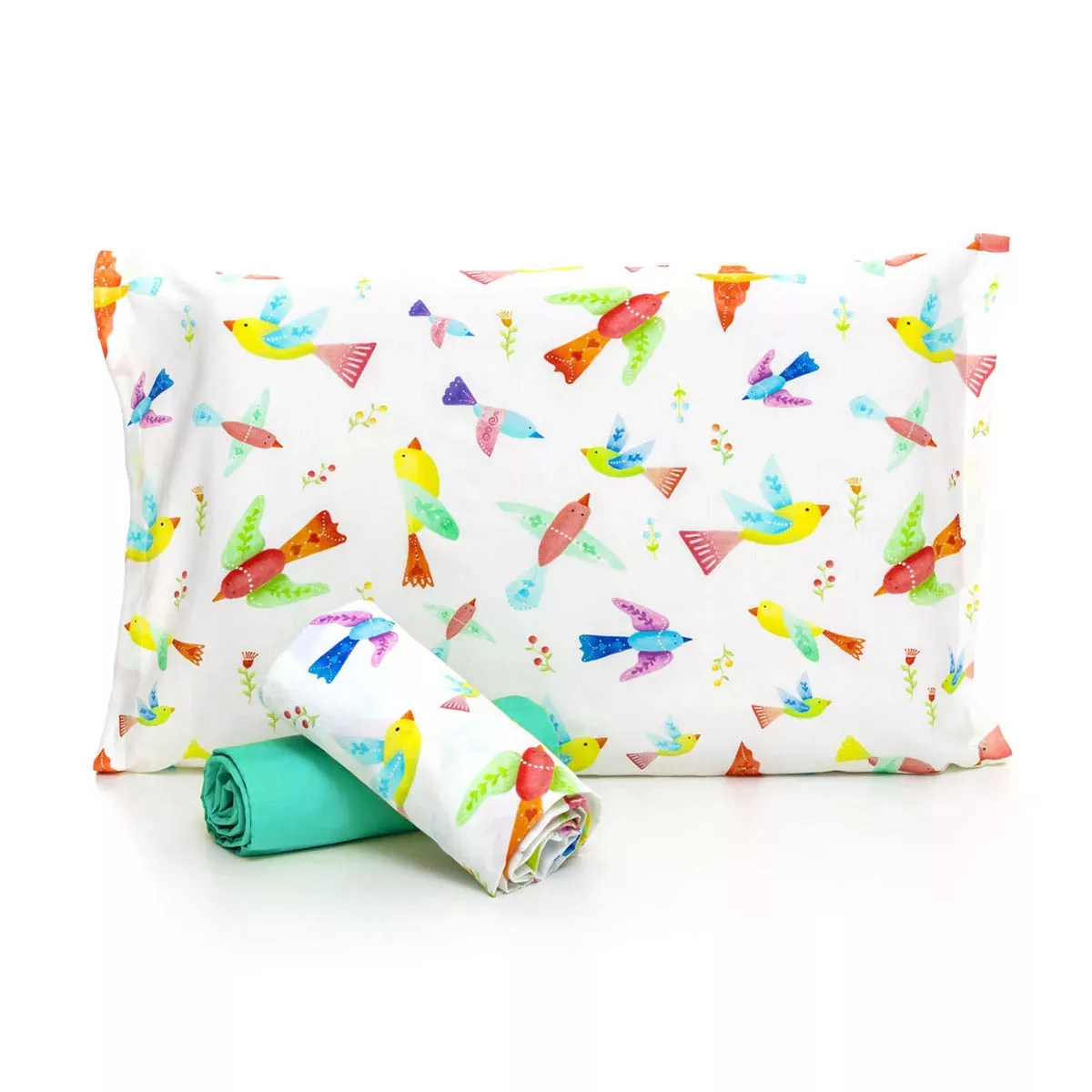 Jogo de cama Pássaros com Lençol de Elástico Verde Tiffany