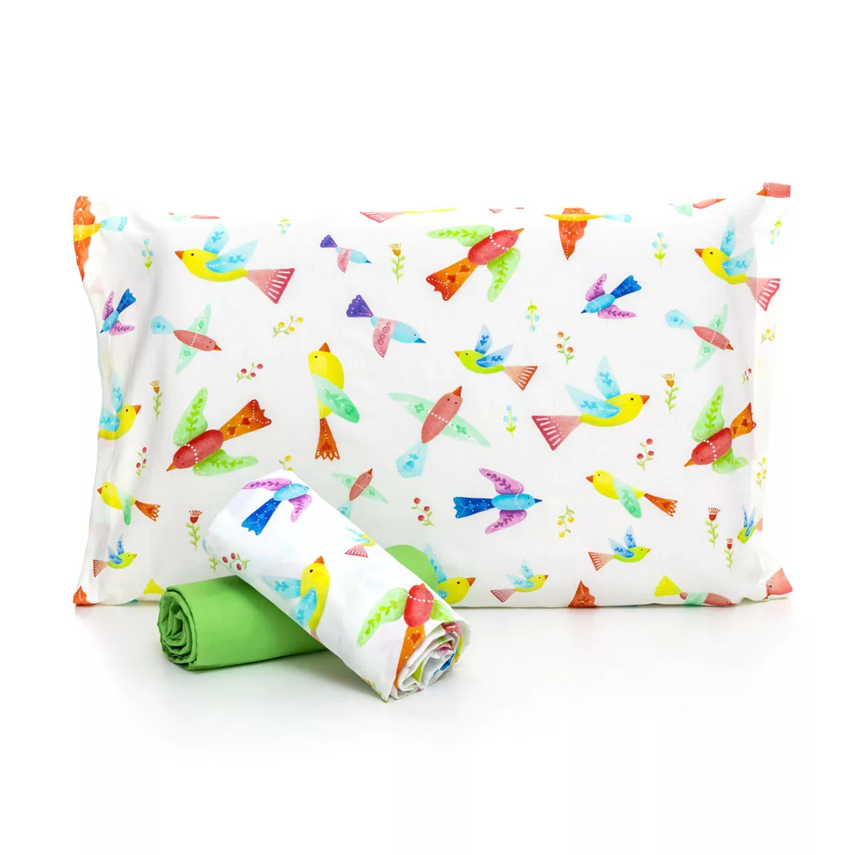 Jogo de cama Pássaros com Lençol de Elástico Verde Limão