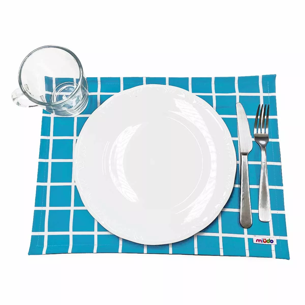 Jogo Americano Impermeável Quadriculado Grid Turquesa