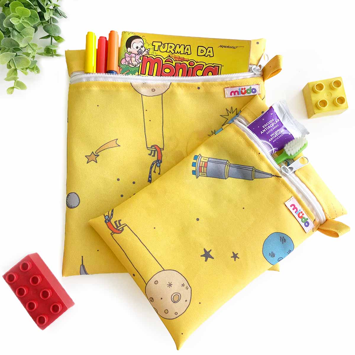 Kit 2 Bolsinhas de Nylon Espaço Amarelo