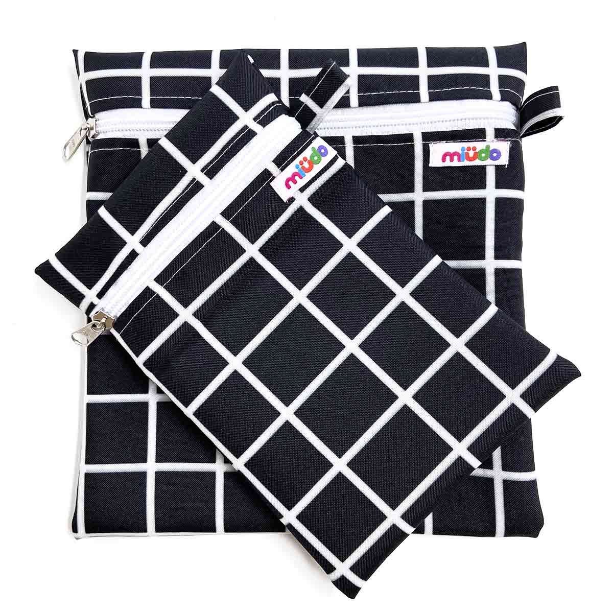 Kit 2 Bolsinhas de Nylon Grid Preto e Branco