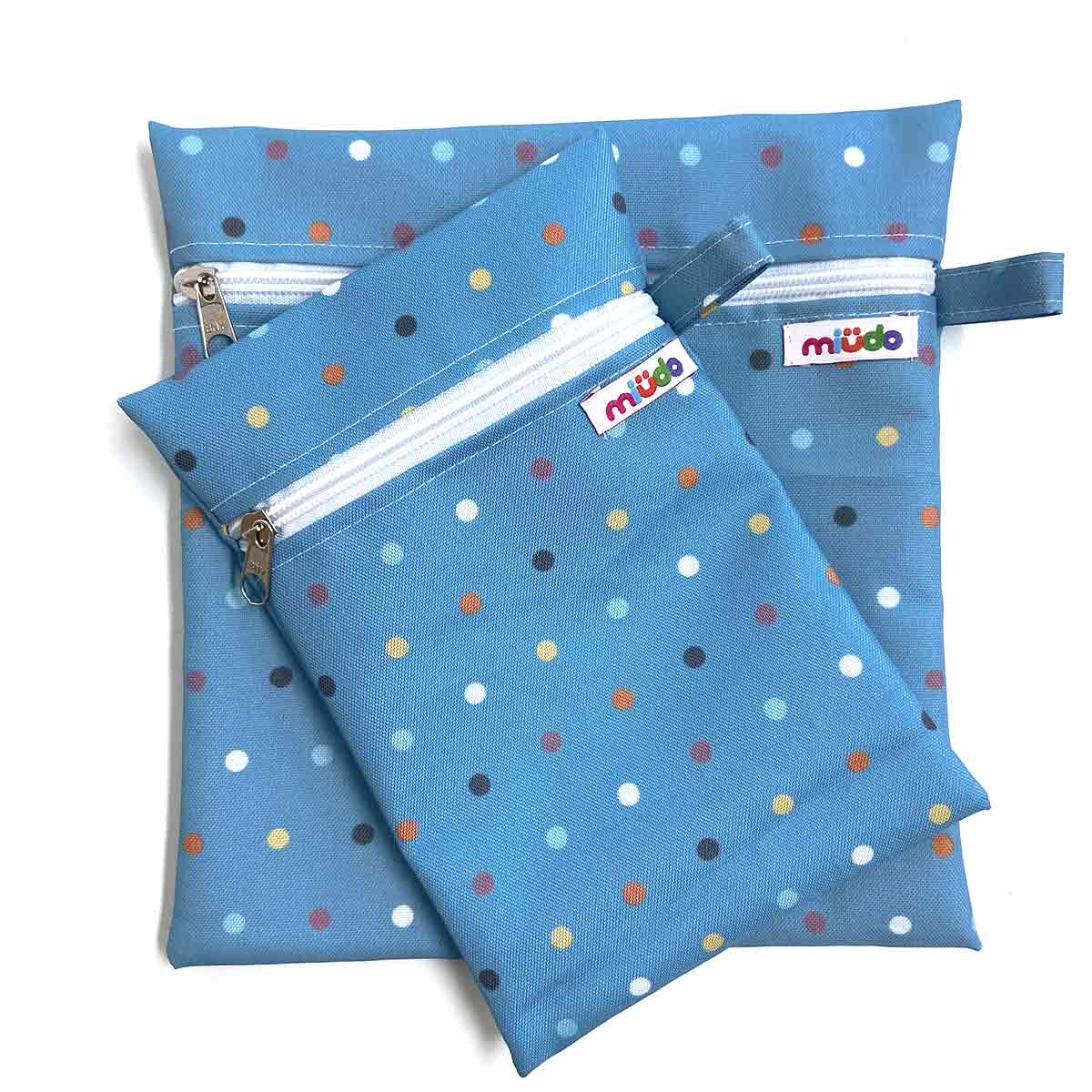 Kit 2 Bolsinhas de Nylon Poá Azul Tons Terrosos