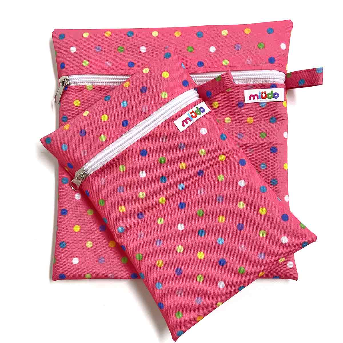 Kit 2 Bolsinhas de Nylon Poá Rosa
