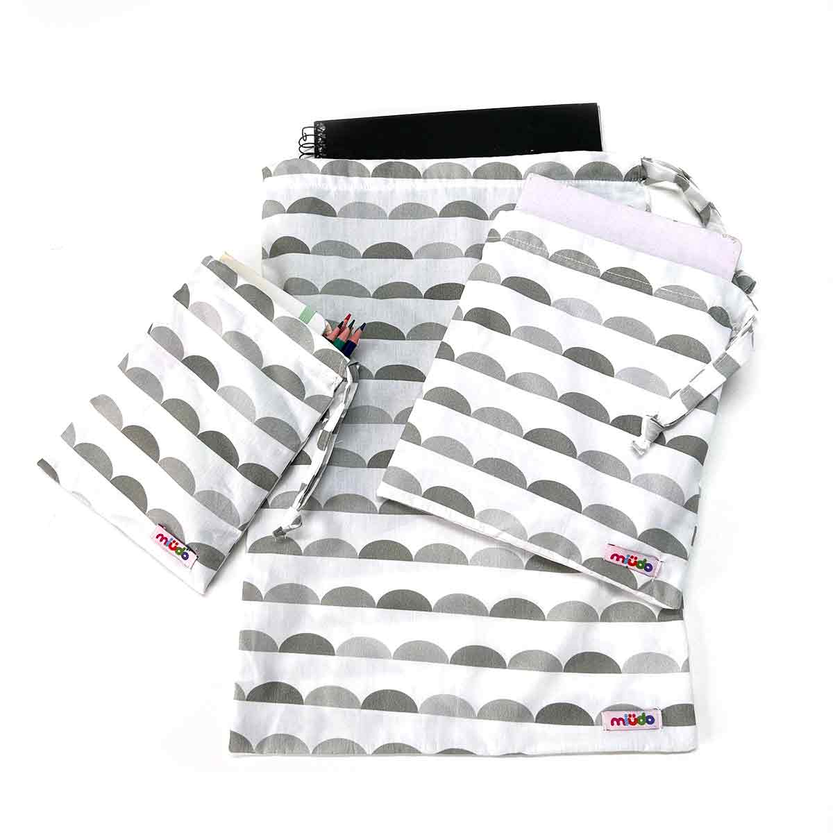 Saco Organizador Infantil Multiuso – Dia Ensolarado Cinza – Kit com 3