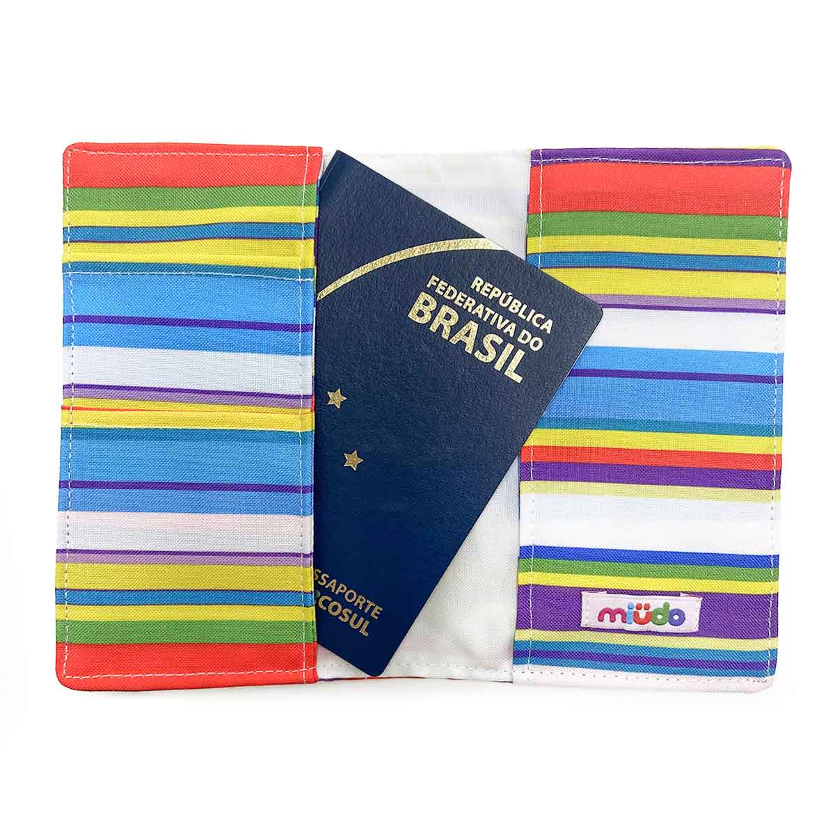 Porta Passaporte Listrado Colorido com Branco