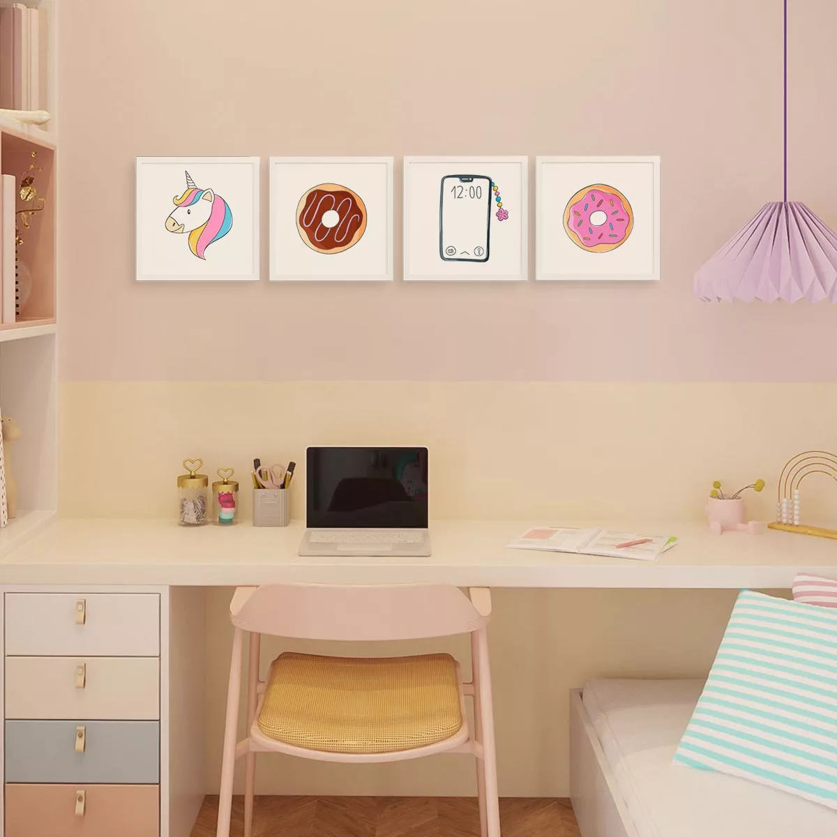 Conjunto de 4 Pôsteres Decorativos Quadrados Sweet
